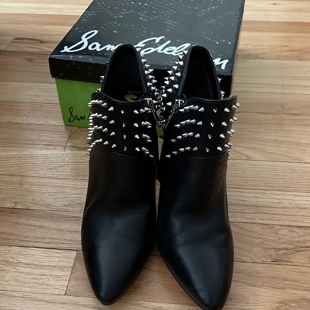 Black Leather silver studded ankle boots
